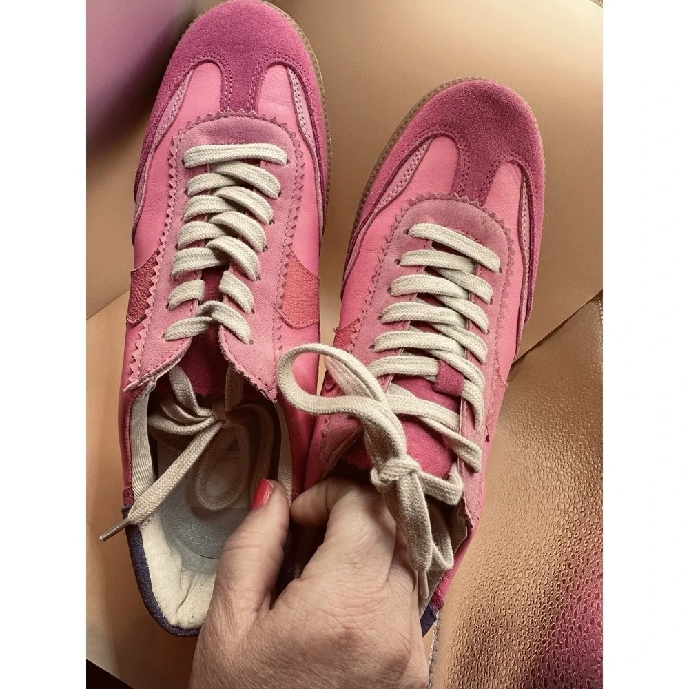 Dolce Vita Womens Pink Leather Suede Lace Up Retro Sneakers Gum Sole‎ Size 9